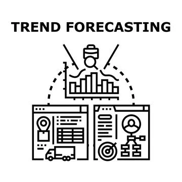 Trend forecasting analyzing data and predicting business trends Stock Illustration