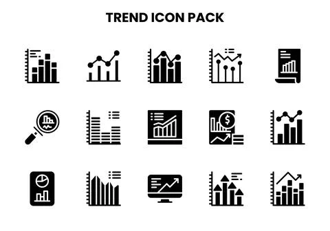Trend Glyph Icons Pack Stock Illustration