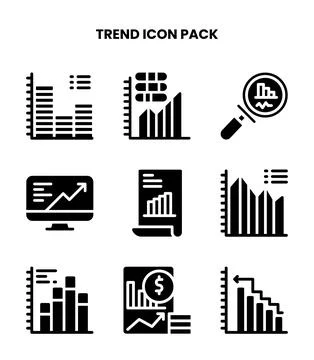 Trend Glyph Set Icons Pack Stock Illustration