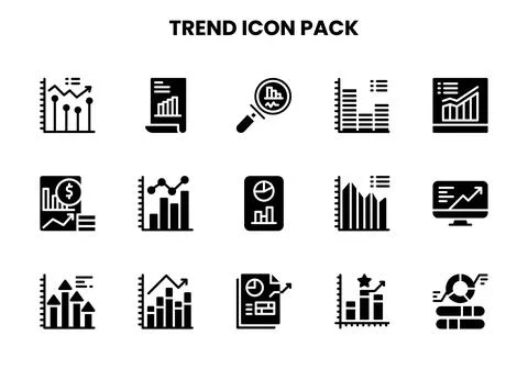 Trend Glyph Vector Icons Pack Stock Illustration