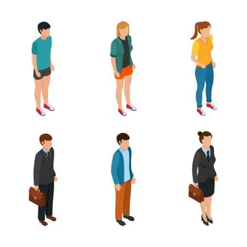Trend Isometric people of different characters teenager, freelancers, busines Stock Illustration