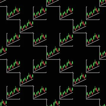 Trend Line and Candlestick Chart vector Crypto Trading colored seamless patte Illustrazione stock