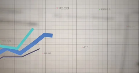 Trend lines drawing across beige grid on start, showing finance trends with Stock Footage 332281341