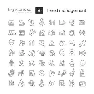 Trend management linear icons set Stock Illustration