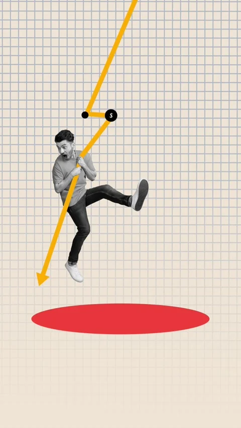 Trend motion collage video of shocked businessman hang arrow decline collapse Video stock 304500774