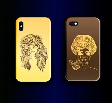Trend print design with gothic style portrait of girls for smartphone case. Stock Illustration