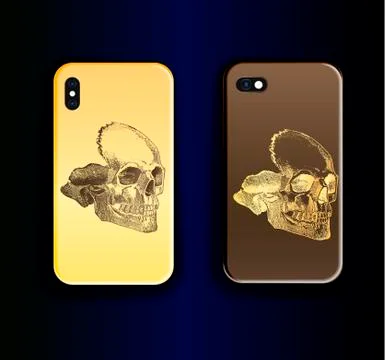 Trend prints with skull and gradient for smartphone covers. Stock Illustration