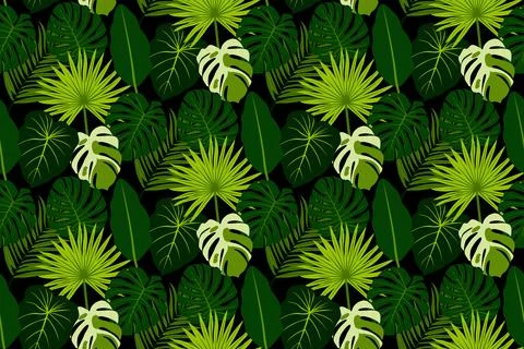 Trend seamless pattern with tropical leaves. Tropical pattern background wi.. Illustrazione stock