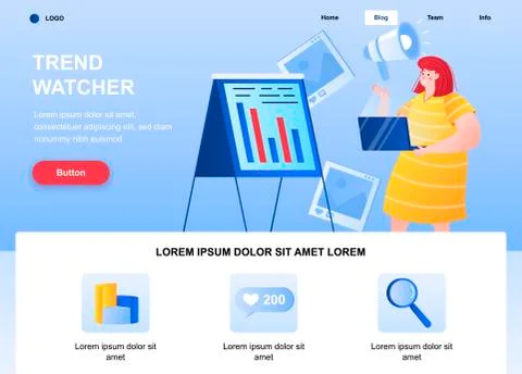 Trend watcher flat landing page design Stock Illustration