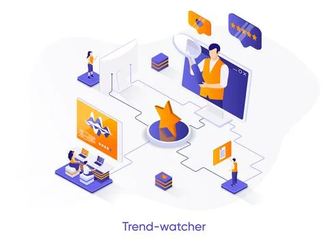Trend-watcher isometric web banner. Stock Illustration