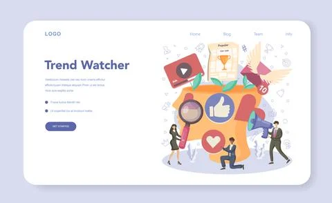 Trend watcher web banner or landing page. Specialist in tracking Stock Illustration