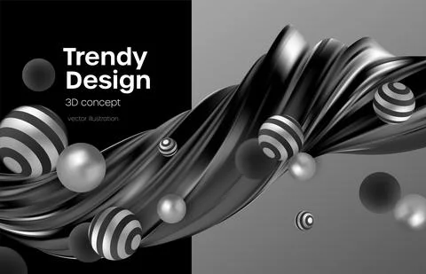 Trending abstract modern background with black and silver spheres and an organic Stock Illustration