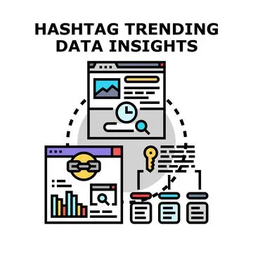 Trending hashtag data analysis providing digital insights Stock Illustration