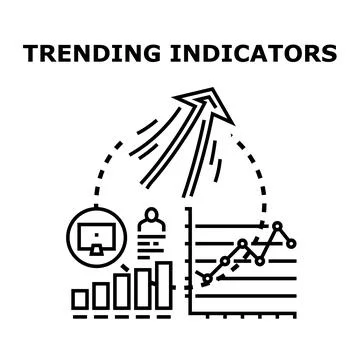 Trending indicators analyzing market growth strategy Stock Illustration