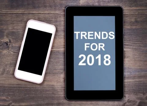 Trends for 2018. Text on tablet device Foto stock