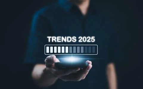 Trends 2025 year concept, trends in 2025 with a loading bar, Trends of SEO .. Stock Photos