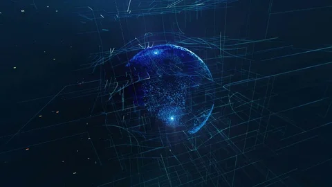 Trends and analytics. Rotating earth with dice. motion background. Stock Footage 79769892