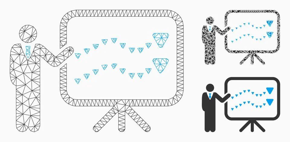 Trends Presentation Vector Mesh 2D Model and Triangle Mosaic Icon 스톡 일러스트