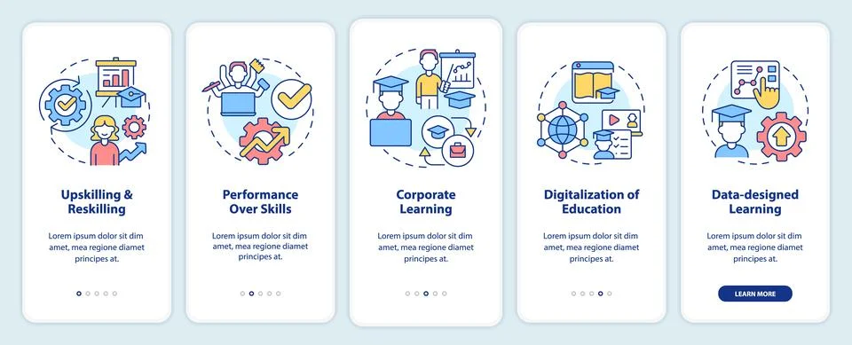 Trends in skill development onboarding mobile app screen Illustrazione stock