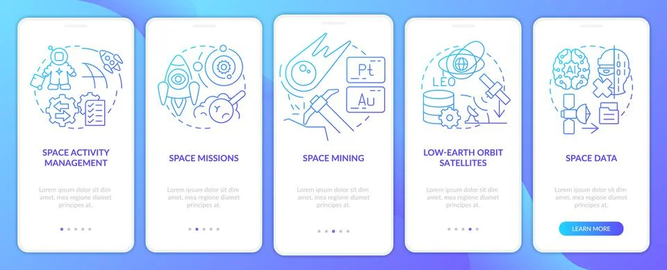 Trends in space technology blue gradient onboarding mobile app screen Stock Illustration
