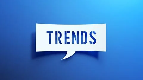 Trends - Speech Bubble. White Cut Out Paper on Blue Background. 3D Render. Stock Illustration