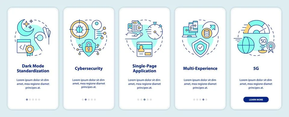 Trends in website development onboarding mobile app screen Stock Illustration