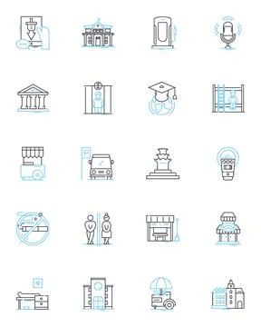 Trendsetting hub linear icons set. Pier, Innovative, Groundbreaking Stock Illustration