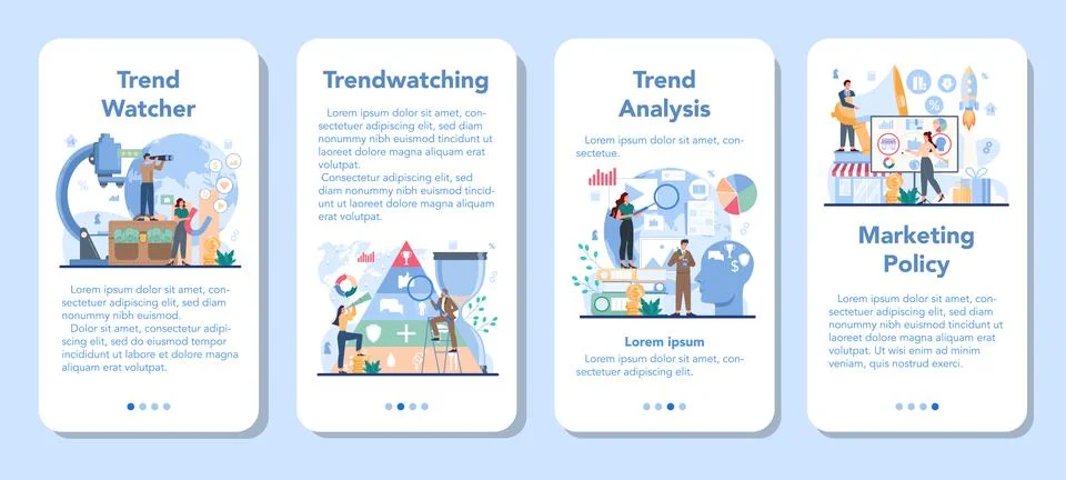 Trendwatcher mobile application banner set. Specialist in tracking 스톡 일러스트