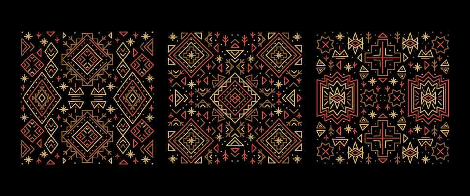 Trendy abstract aztec backgrounds. Set of vector cover templates, decorative Illustrazione stock