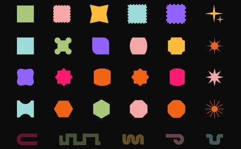 Trendy Abstract Geometric Shape Set. Colorful Funky Frames, Design Elements Illustrazione stock