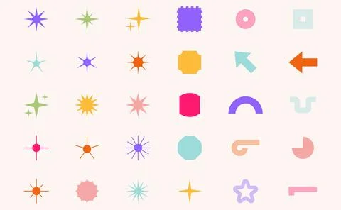 Trendy Abstract Geometric Shape Set. Colorful Funky Frames, Design Elements Illustrazione stock