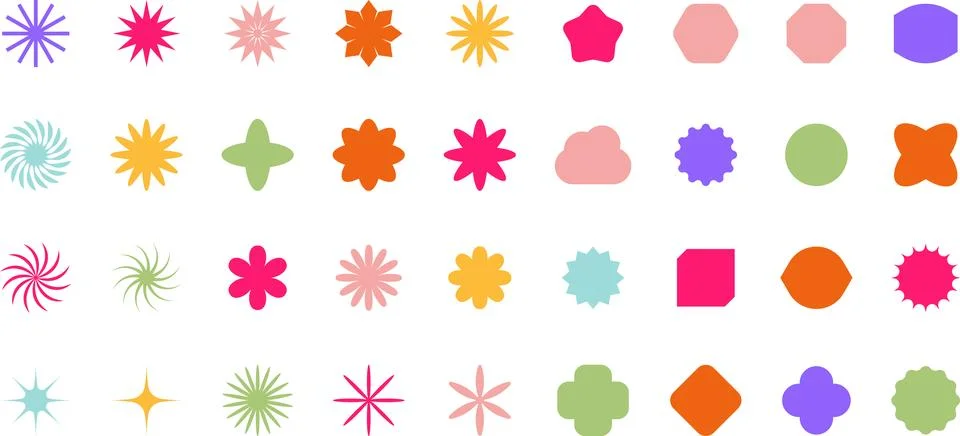 Trendy Abstract Geometric Shape Set. Colorful Funky Frames, Design Elements Illustrazione stock