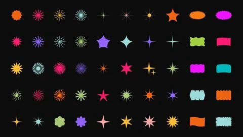 Trendy Abstract Geometric Shape Set. Colorful Funky Frames, Design Elements 스톡 일러스트