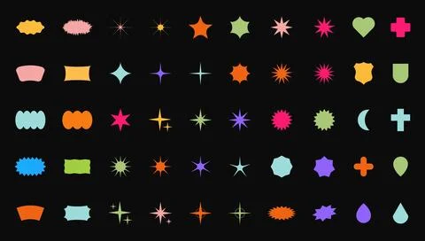 Trendy Abstract Geometric Shape Set. Colorful Funky Frames, Design Elements 스톡 일러스트