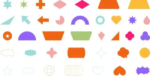 Trendy Abstract Geometric Shape Set. Colorful Funky Frames, Design Elements Illustrazione stock