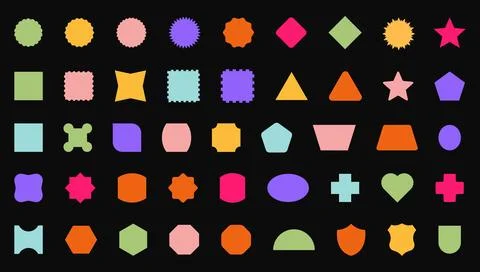 Trendy Abstract Geometric Shape Set. Colorful Funky Frames, Design Elements 스톡 일러스트