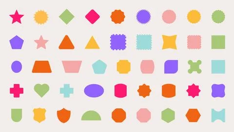 Trendy Abstract Geometric Shape Set. Colorful Funky Frames, Design Elements イラスト素材