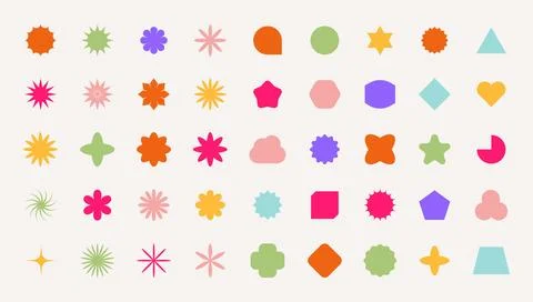 Trendy Abstract Geometric Shape Set. Colorful Funky Frames, Design Elements 스톡 일러스트