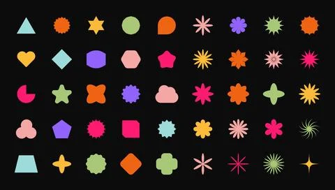 Trendy Abstract Geometric Shape Set. Colorful Funky Frames, Design Elements 스톡 일러스트