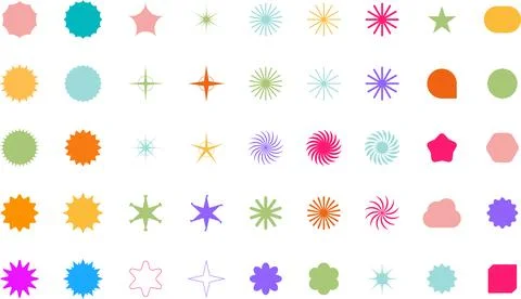 Trendy Abstract Geometric Shape Set. Colorful Funky Frames, Design Elements Illustrazione stock