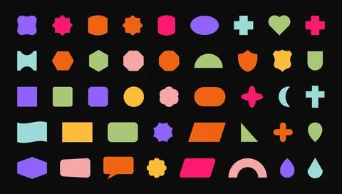 Trendy Abstract Geometric Shape Set. Colorful Funky Frames, Design Elements 스톡 일러스트