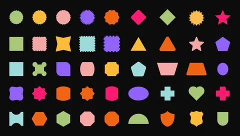 Trendy Abstract Geometric Shape Set. Colorful Funky Frames, Design Elements Illustrazione stock