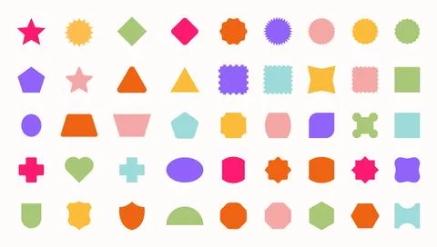 Trendy Abstract Geometric Shape Set. Colorful Funky Frames, Design Elements Illustrazione stock