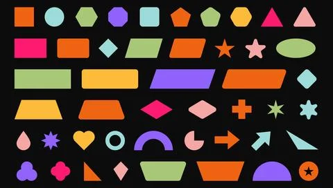 Trendy Abstract Geometric Shape Set. Colorful Funky Frames, Design Elements Stock Illustration