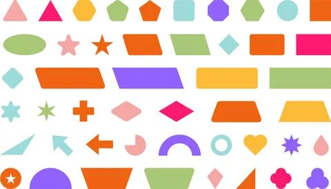 Trendy Abstract Geometric Shape Set. Colorful Funky Frames, Design Elements Illustrazione stock