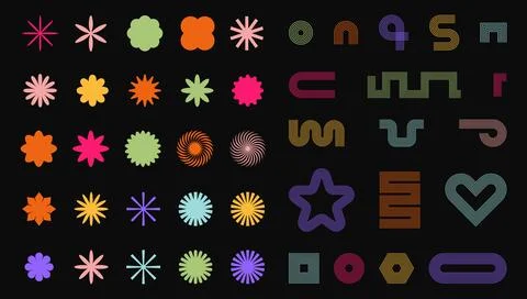 Trendy Abstract Geometric Shape Set. Colorful Funky Frames, Design Elements Illustrazione stock