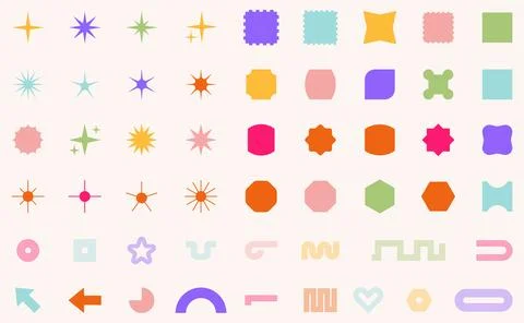 Trendy Abstract Geometric Shape Set. Colorful Funky Frames, Design Elements 스톡 일러스트