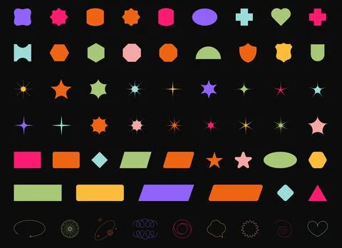 Trendy Abstract Geometric Shape Set. Colorful Funky Frames, Design Elements 스톡 일러스트