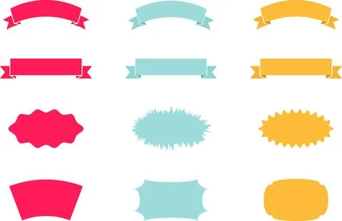 Trendy Abstract Geometric Shape Set. Colorful Funky Frames, Design Elements イラスト素材