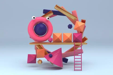 Trendy abstract scene with geometrical forms Stock Illustration